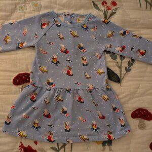Baby Boden sky blue snow bunnies sweatshirt dress 18-24 months